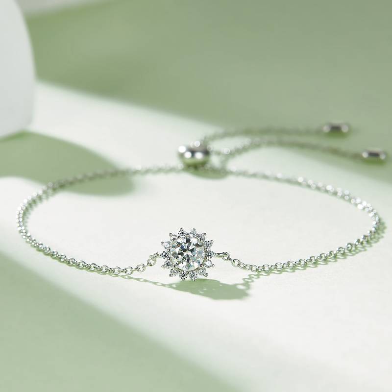 太阳花S925银镀白金MoissanitePendantStud Earring套装
